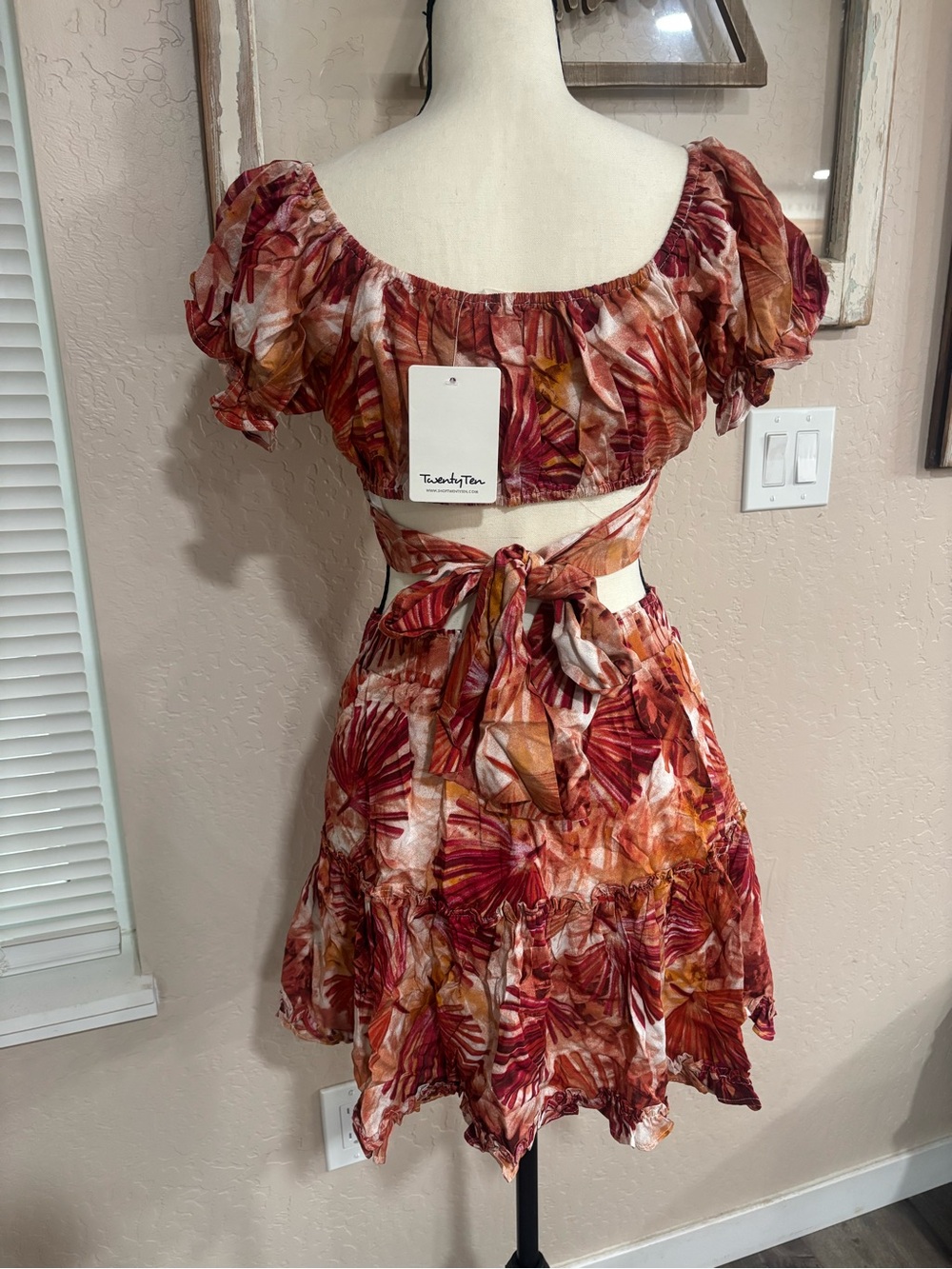 🔥 Red and Orange Tropical Tie-Back Crop Top & Skirt Set